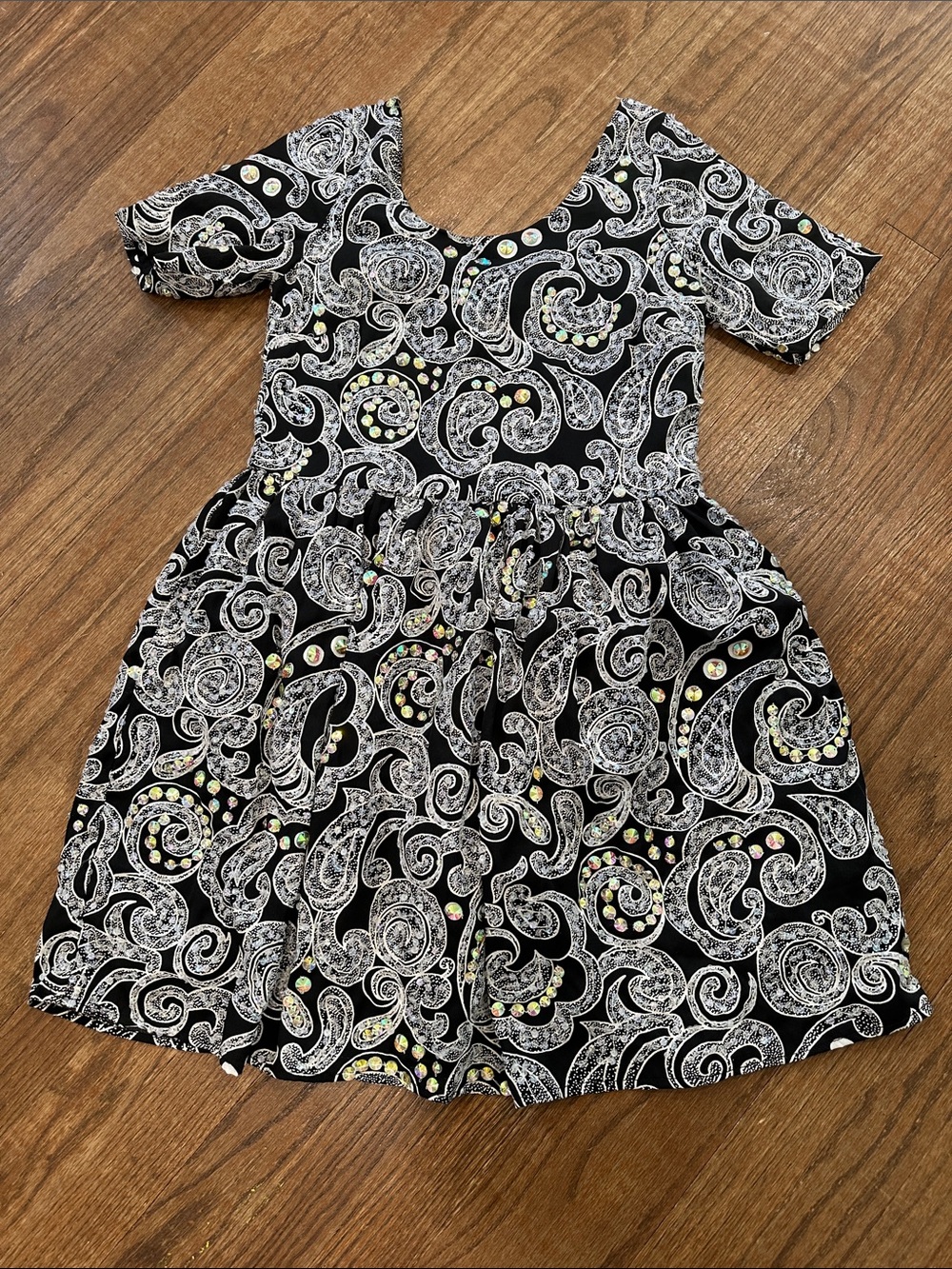 ASOS Black and White Paisley Kids Dress with Iridescent Studs